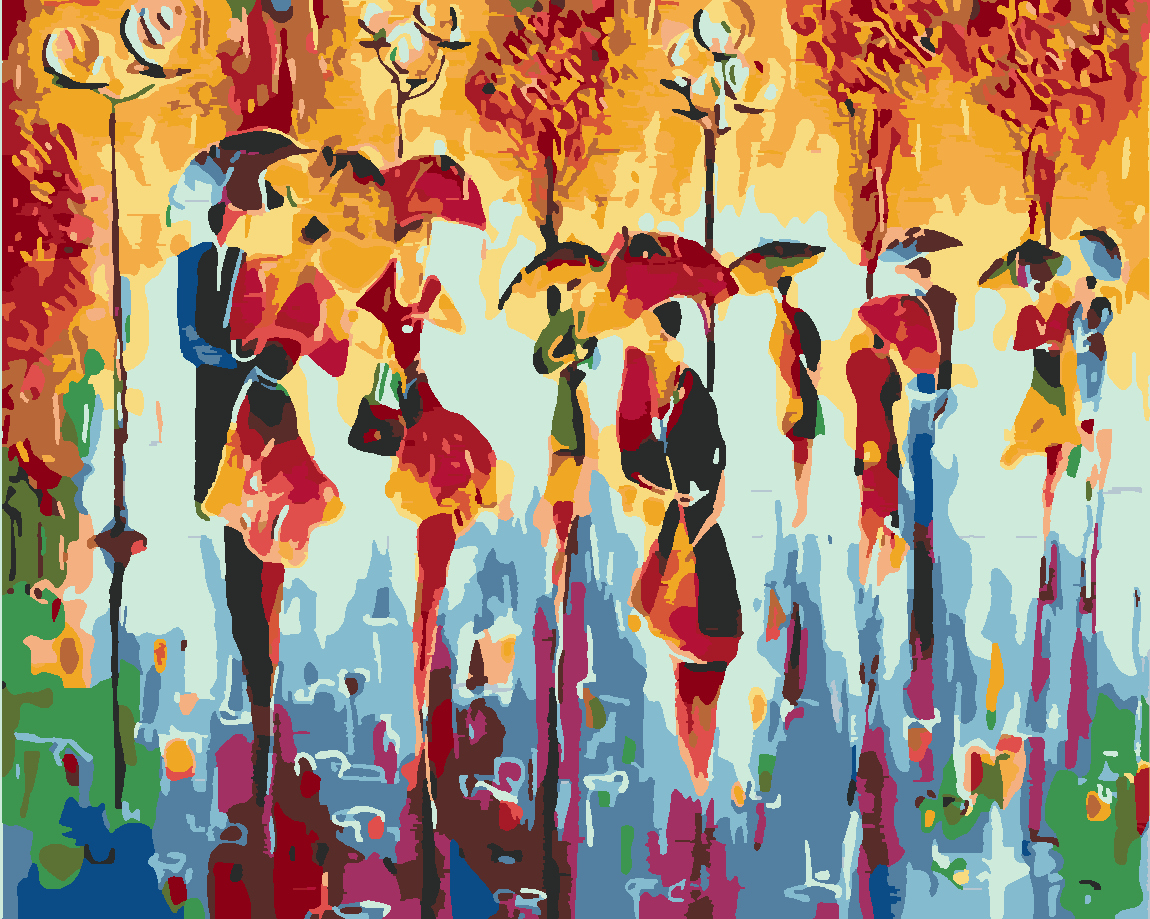 Renkli Kalabalıklar Boyama Seti 40x50 cm (Tuvale Gerili)