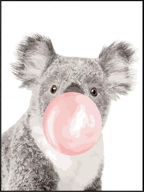 Sakız Çiğneyen Koala Sayılarla Boyama Seti 40x50 cm (Tuvale Gerili)
