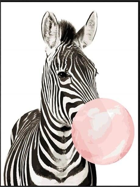 Sakız Çiğneyen Zebra Sayılarla Boyama Seti 40x50 cm (Tuvale Gerili)