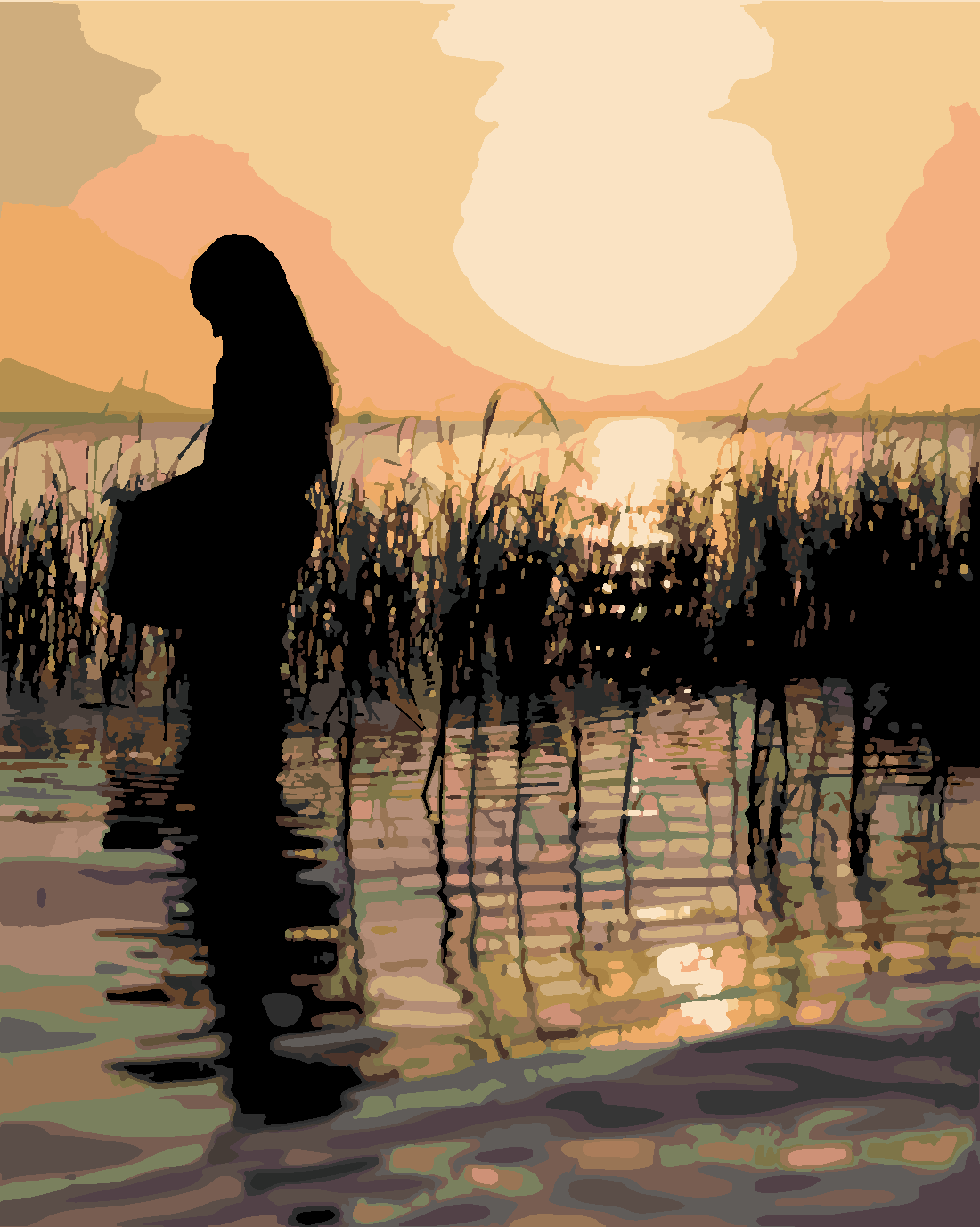 Sazlıklar Sayılarla Boyama Seti 40x50 cm (Tuvale Gerili)