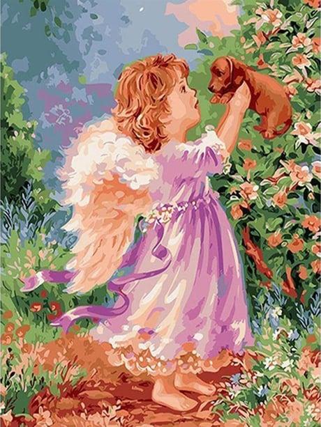 Sevecen Melek Sayılarla Boyama Seti(40x50 cm Tuval Şasesine Gerili)