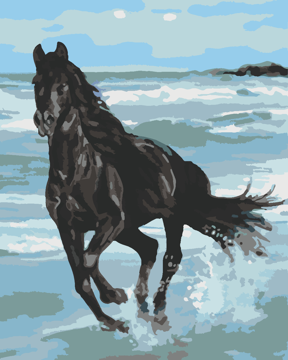 Siyah At Boyama Seti 40x50 cm (Tuvale Gerili)