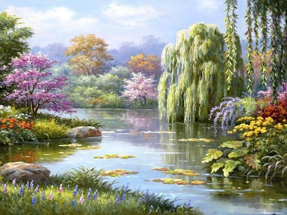 Söğüt Ağacı Sayılarla Boyama Seti(40x50 cm Tuval Şasesine Gerili)