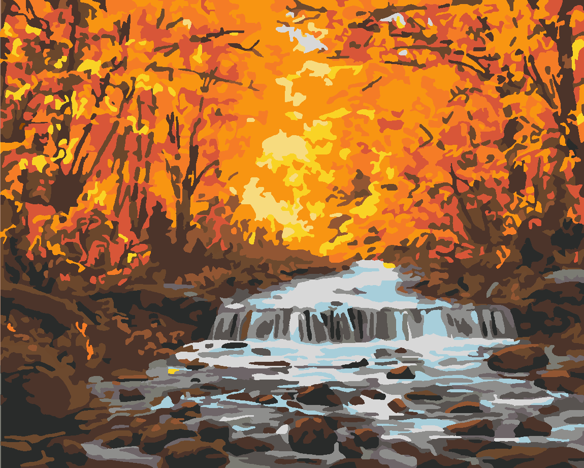 Sonbahar Ve Şelale Boyama Seti 40x50 cm (Tuvale Gerili)