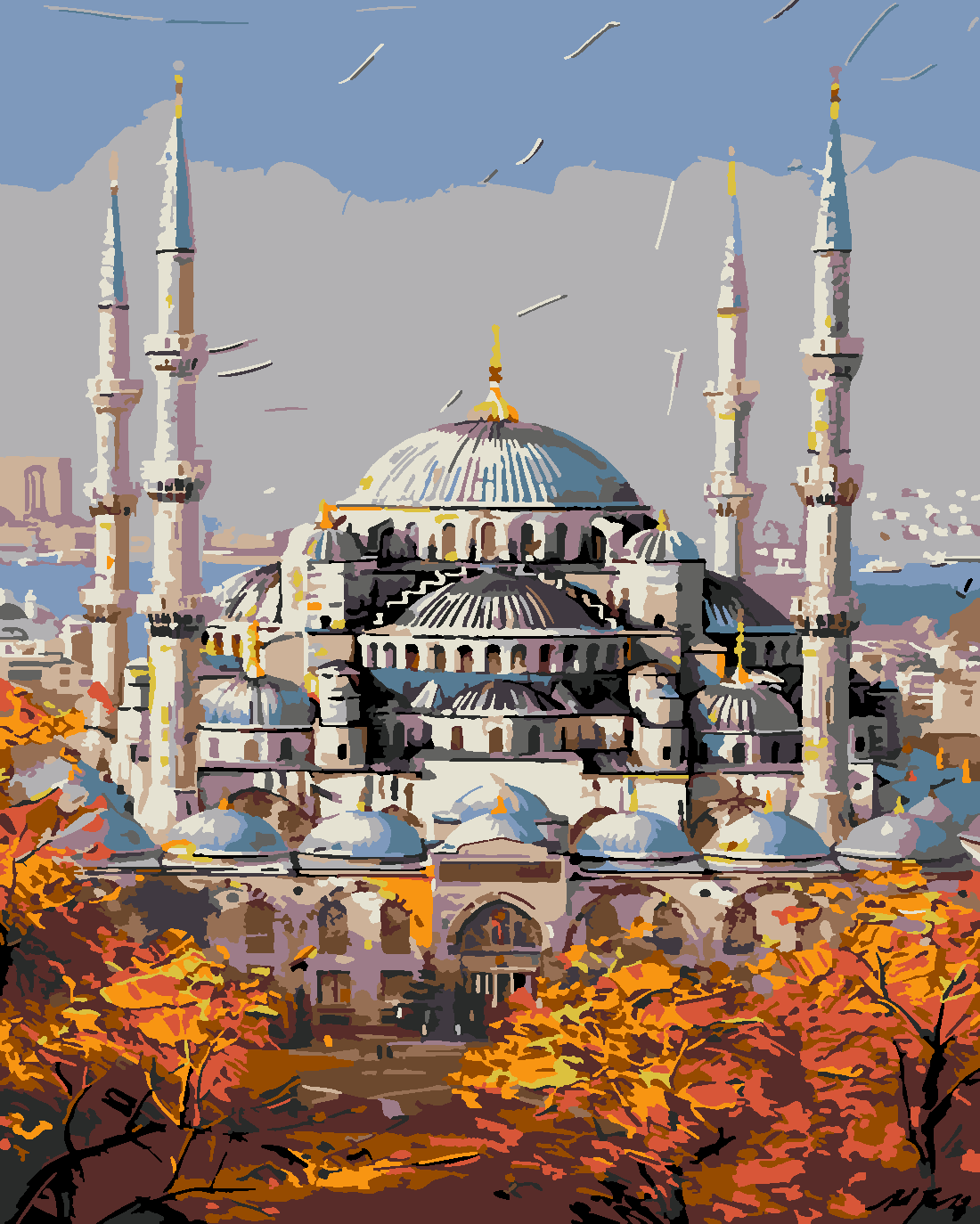 SÜLEYMANİYE CAMİ Boyama Seti 40x50 cm (Tuvale Gerili)