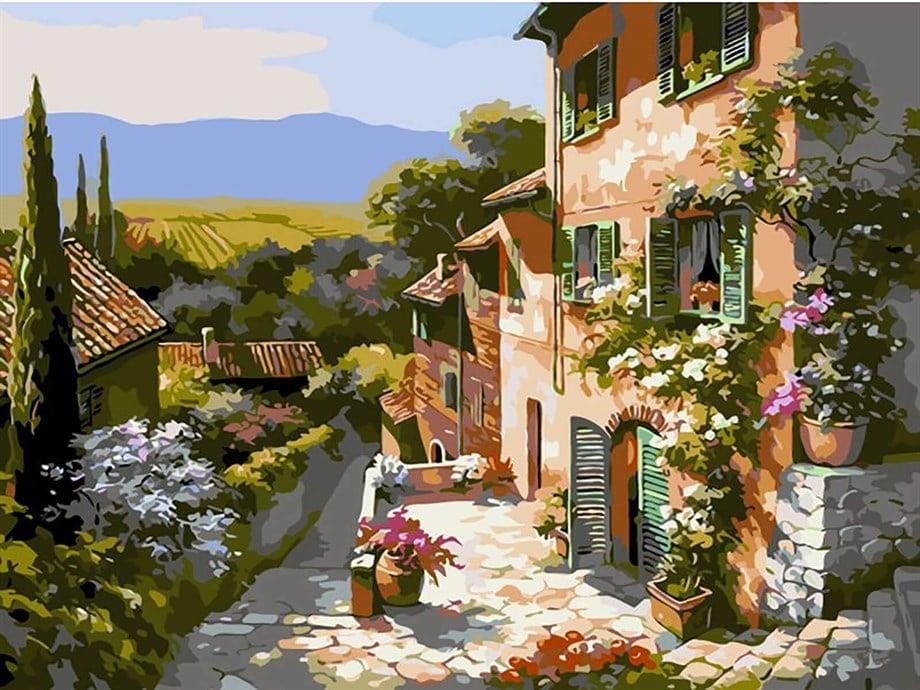 Taş Sokaklar Sayılarla Boyama Seti 40x50 cm (Tuvale Gerili)