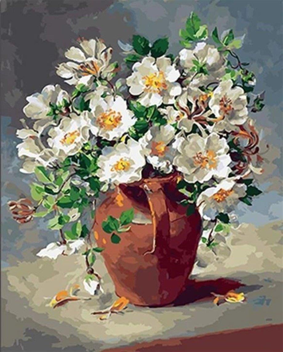 Testideki Çiçek Sayılarla Boyama Seti 40x50 cm (Tuvale Gerili)