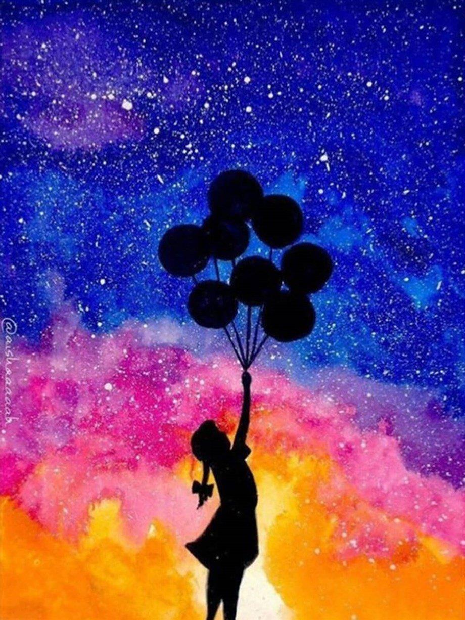 Uçan Balonlar Sayılarla Boyama Seti 40x50 cm (Tuvale Gerili)