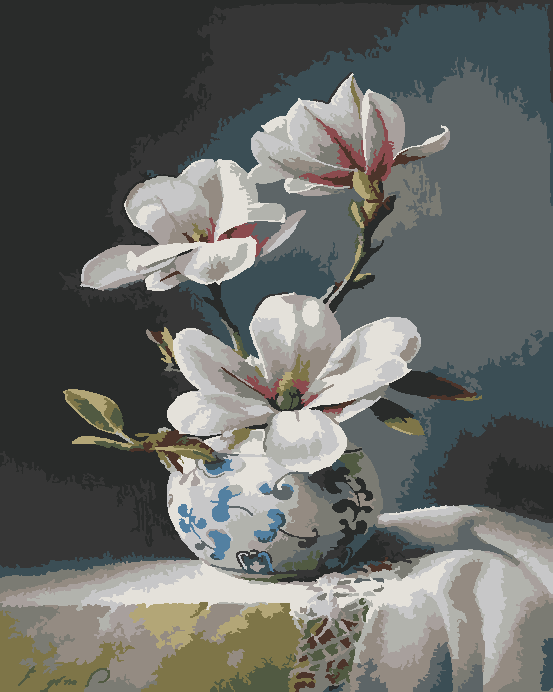 VAZODAKİ ÇİÇEKLER Boyama Seti 40x50 cm (Tuvale Gerili)