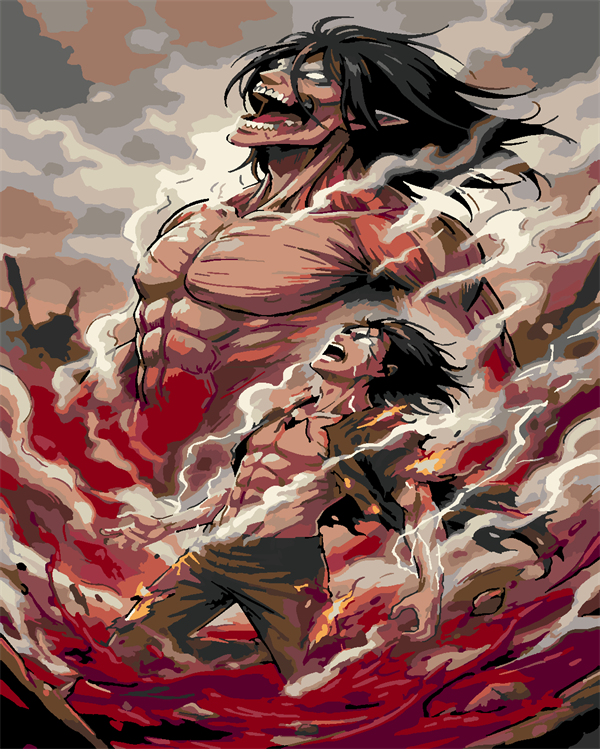Attack of TiAttackAttack of Titan Eren ve Saldırı Titanı 2 Boyama Seti 40x50 cm (Tuvale Gerili)