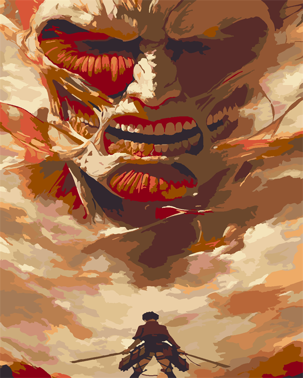Attack of Titan Eren Dev Titana Karşı Boyama Seti 40x50 cm (Tuvale Gerili)