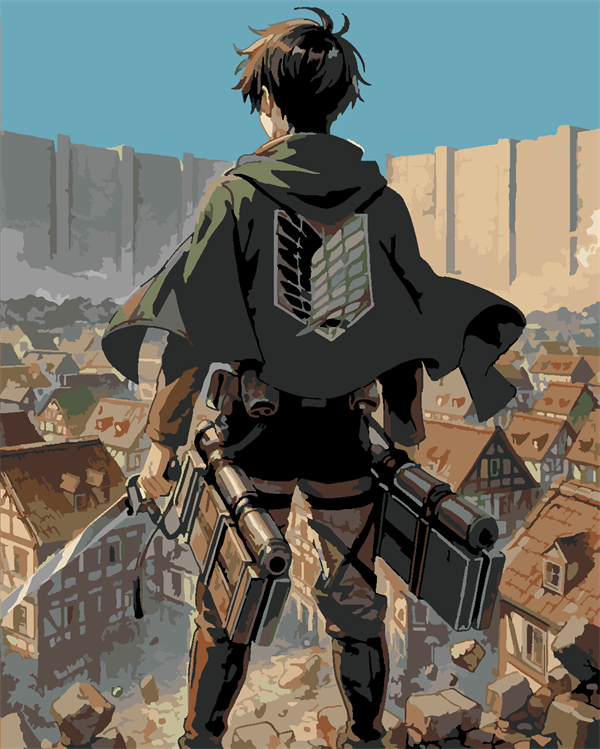 Attack of Titan Eren Yeager ve Surlar Boyama Seti 40x50 cm (Tuvale Gerili)
