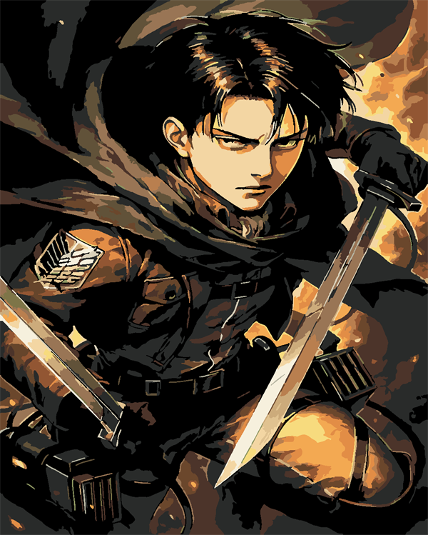Attack of Titan Levi Ackerman  Boyama Seti 40x50 cm (Tuvale Gerili)