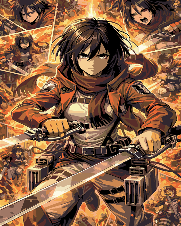 Attack of Titan Mikasa 4  Boyama Seti 40x50 cm (Tuvale Gerili)