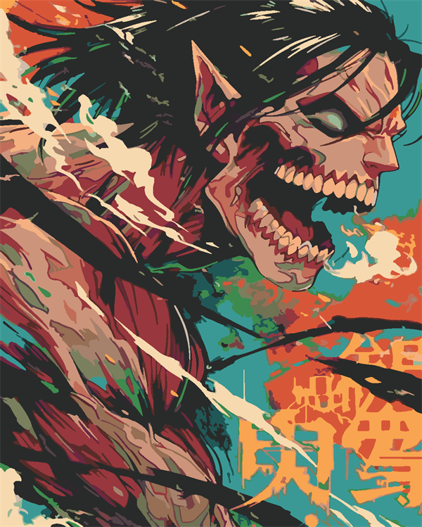 Attack of Titan Saldırı Titanı   Boyama Seti 40x50 cm (Tuvale Gerili)
