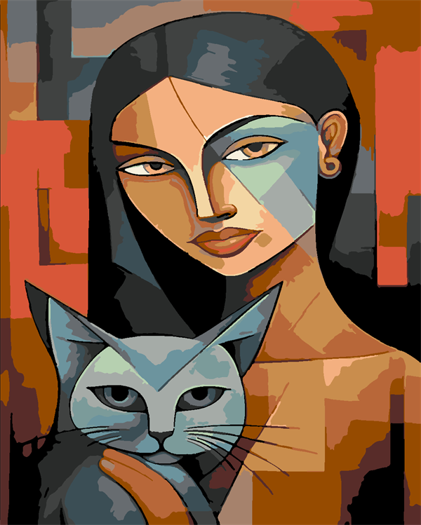 KEDİDEN KADINA Boyama Seti 40x50 cm (Tuvale Gerili)