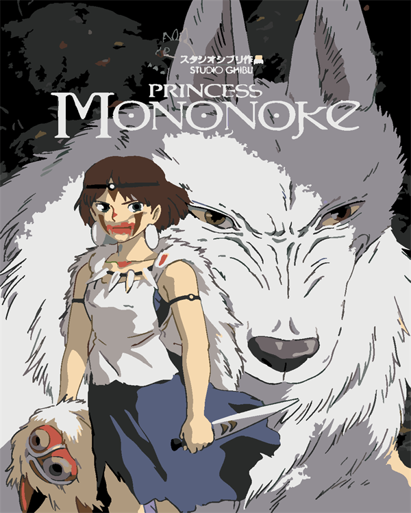 Prenses Mononoke (Princess Mononoke) Sayılarla Boyama Seti Sayılarla Boyama Seti 40x50 cm (Tuvale Gerili)