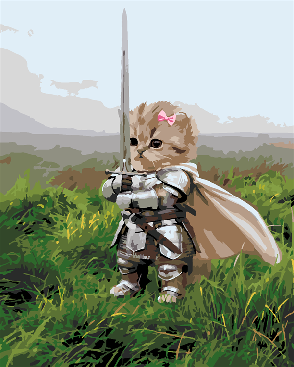 Viral Şövalye Kedi – Fiyonklu & Kılıçlı Mini Kedi Sayılarla Boyama Seti 40x50 cm (Tuvale Gerili)