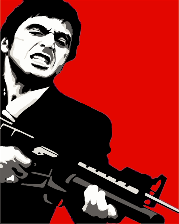 Yaralı Yüz (Scarface) Sayılarla Boyama Seti Sayılarla Boyama Seti 40x50 cm (Tuvale Gerili)