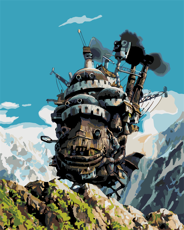 Yürüyen Şato (Howl's Moving Castle) Sayılarla Boyama Seti Sayılarla Boyama Seti 40x50 cm (Tuvale Gerili)
