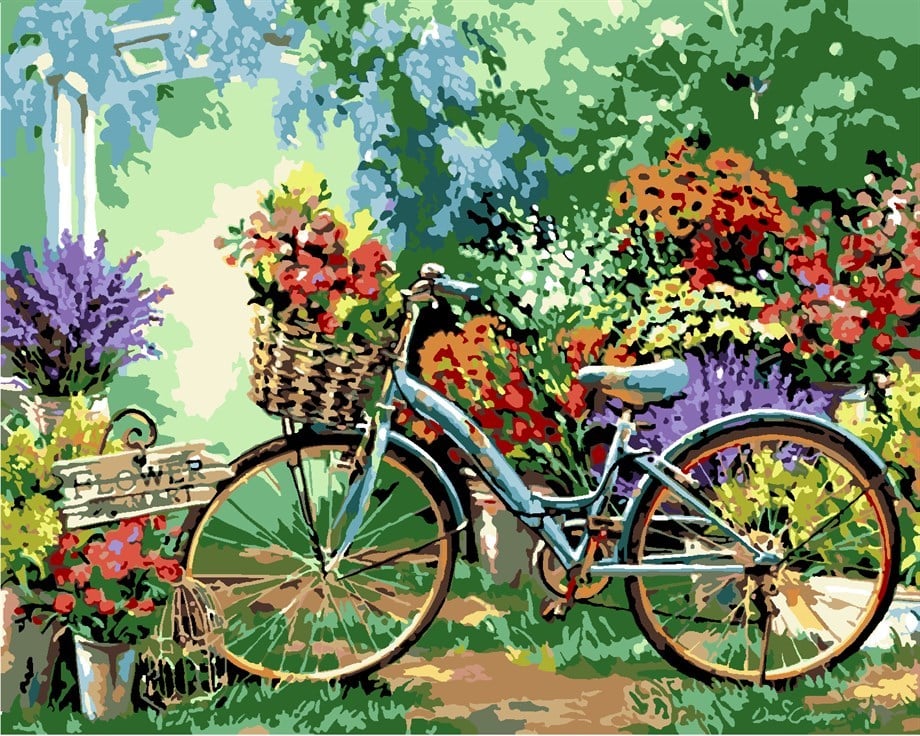  Bisiklette Çiçek Kokusu Sayılarla Boyama Seti 50x65 cm (Tuvale Gerili)