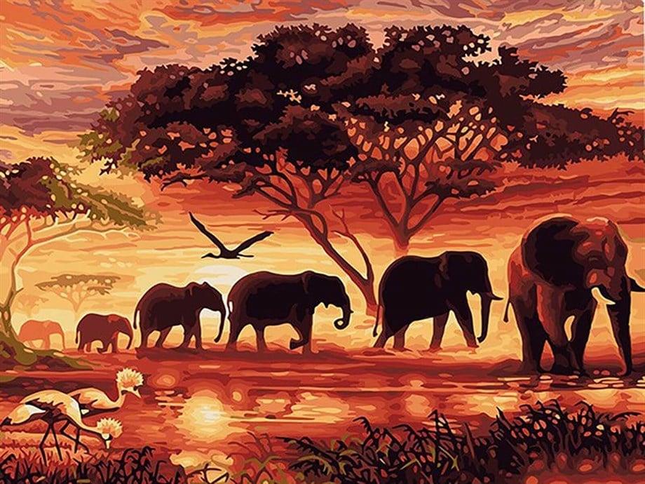 Afrika 2 Sayılarla Boyama Seti 40x50 cm (Tuvale Gerili)