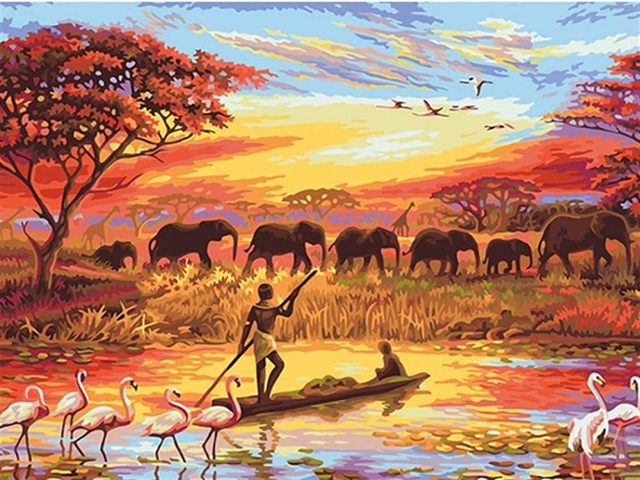 Afrika Sayılarla Boyama Seti 40x50 cm (Tuvale Gerili)