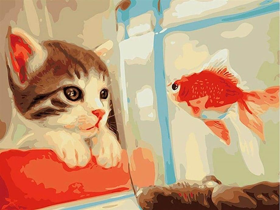 Akvaryumdaki Dost Sayılarla Boyama Seti(40x50 cm Tuval Şasesine Gerili)