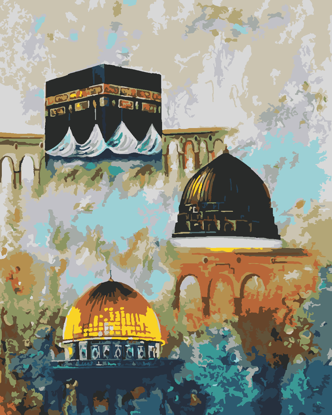 ALLAH'IN EVLERİ Boyama Seti 40x50 cm (Tuvale Gerili)