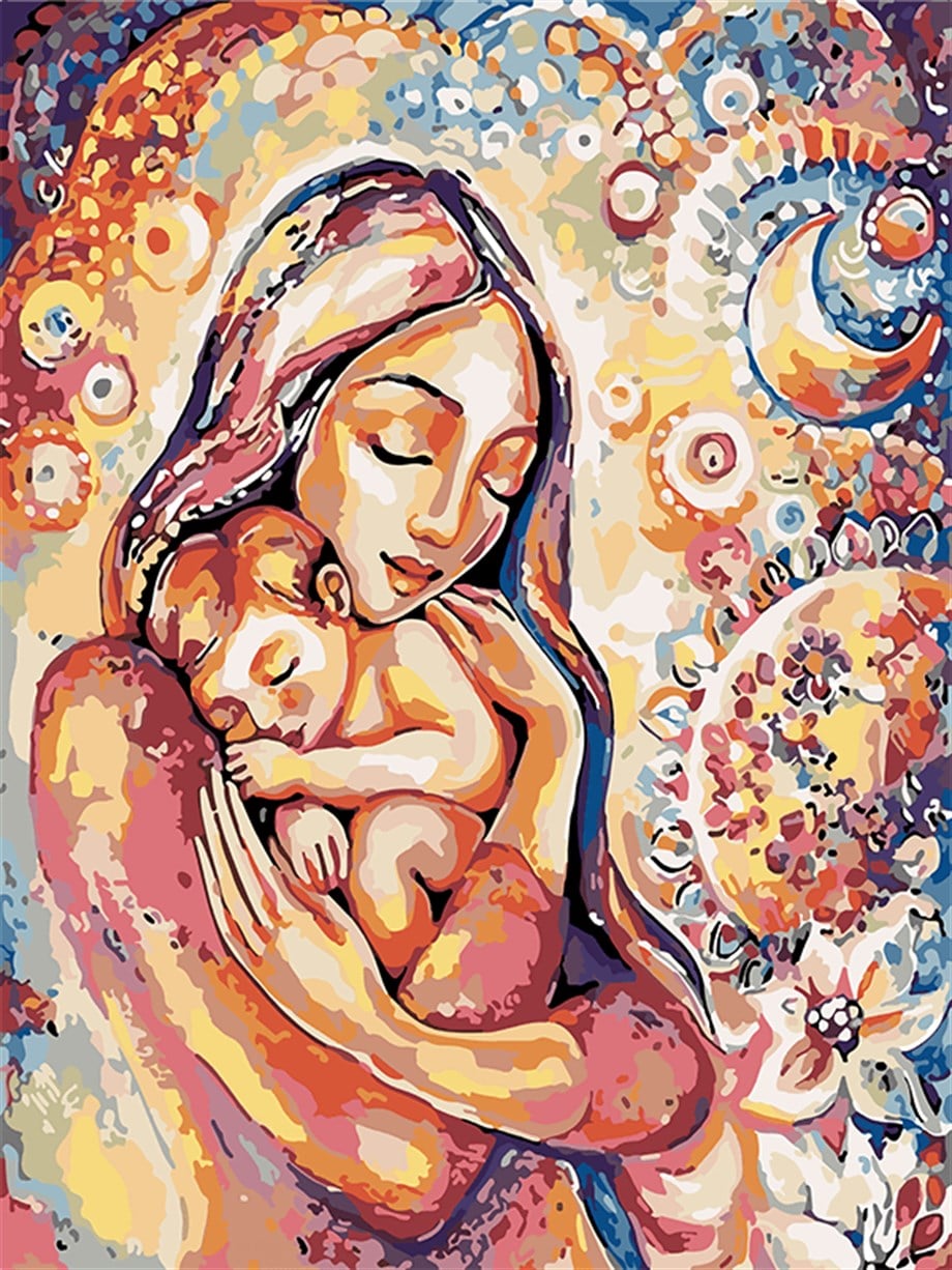 Anne Şefkati Sayılarla Boyama Seti 50x65 cm (Tuvale Gerili)