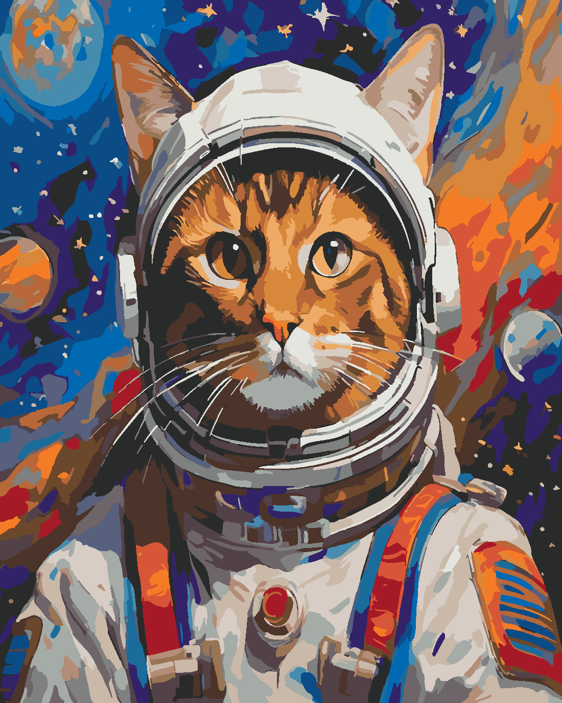 Astronot Kedi Boyama Seti 40x50 cm (Tuvale Gerili)
