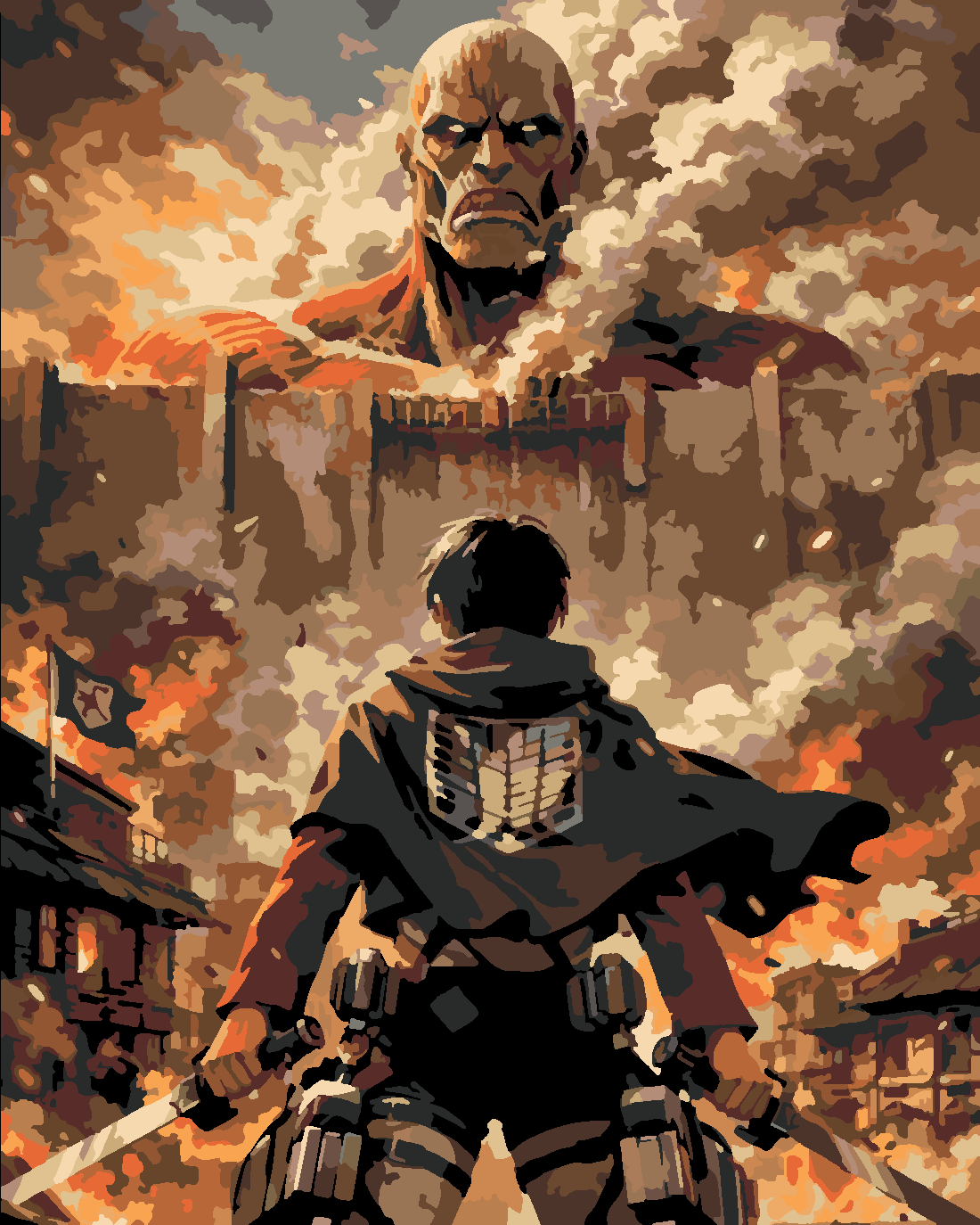 Attack of Titan  Eren Dev Titana Karşı 2 Boyama Seti 40x50 cm (Tuvale Gerili)