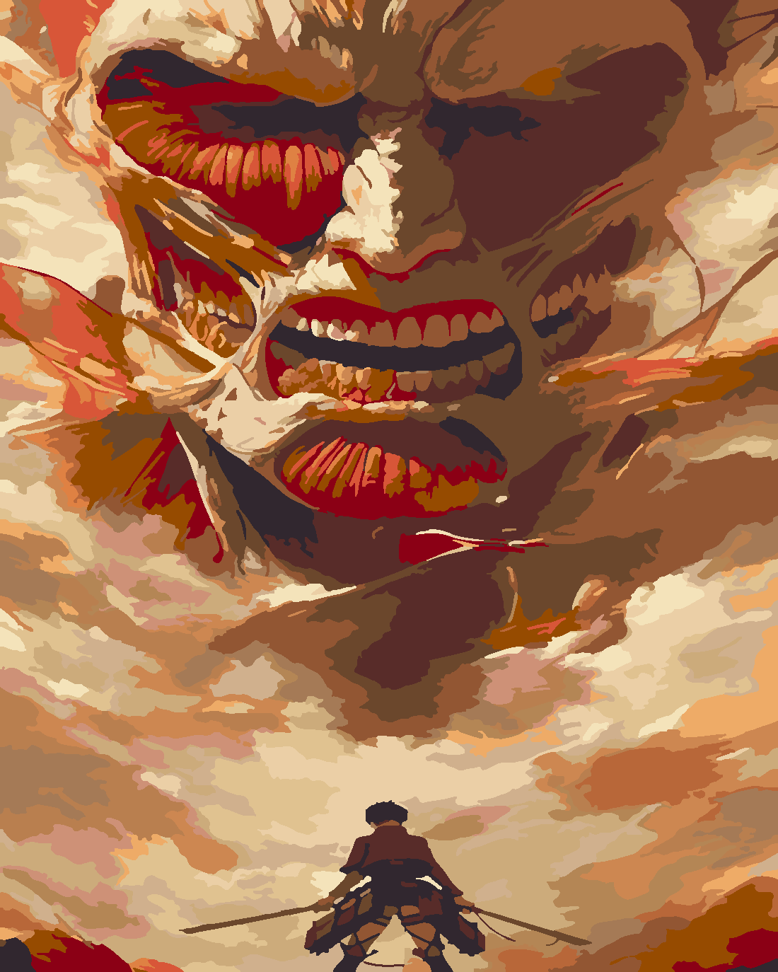 Attack of Titan Eren Dev Titana Karşı Boyama Seti 40x50 cm (Tuvale Gerili)