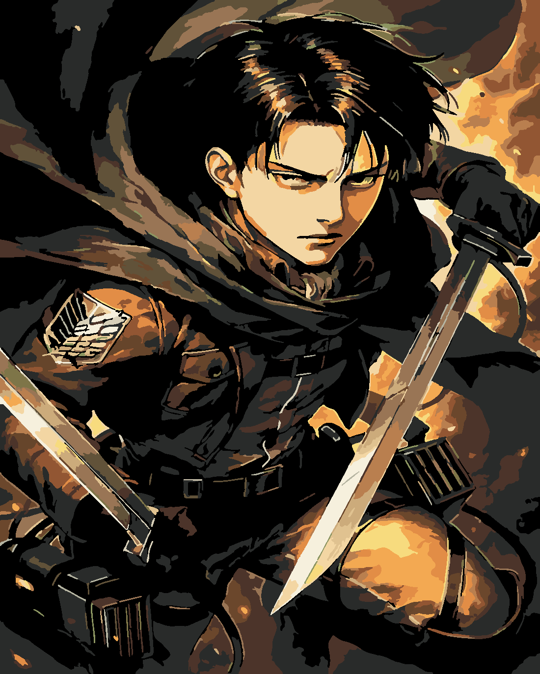 Attack of Titan Levi Ackerman  Boyama Seti 40x50 cm (Tuvale Gerili)