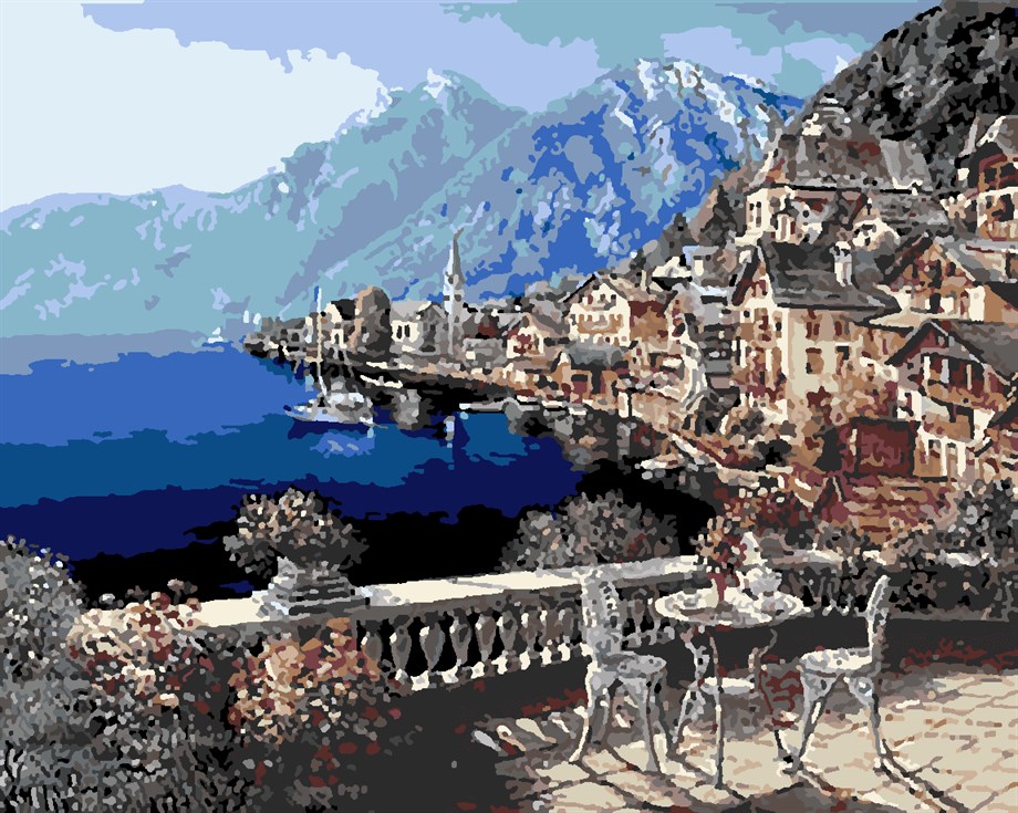 Balkon Manzarası Sayılarla Boyama Seti(60x75 cm Tuval Şasesine Gerili)