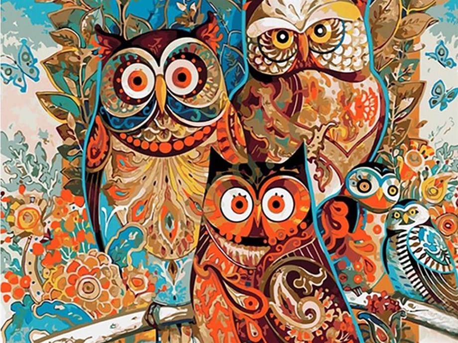 Baykuş Sayılarla Boyama Seti 50x65 cm (Tuvale Gerili)