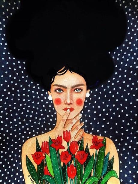 Benekli Kadın Sayılarla Boyama Seti(40x50 cm Tuval Şasesine Gerili)