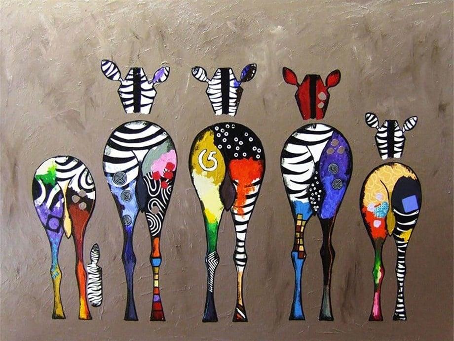 Beş Zebra Sayılarla Boyama Seti(40x50 cm Tuval Şasesine Gerili)