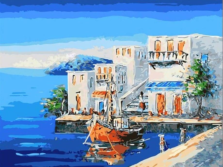 Beyaz Yalılar Sayılarla Boyama Seti 40x50 cm (Tuvale Gerili)