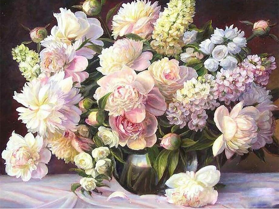 Beyazlar İçinde Sayılarla Boyama Seti 40x50 cm (Tuvale Gerili)