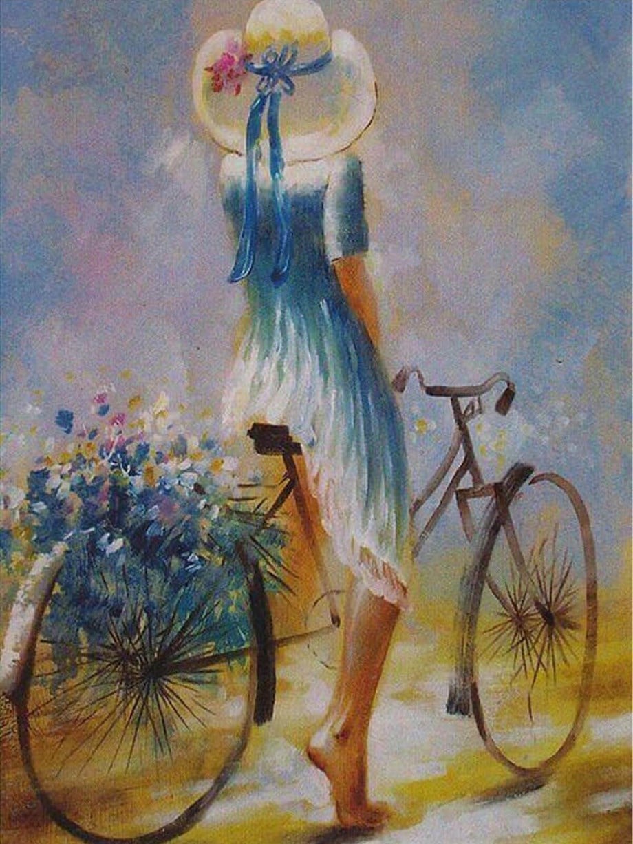 Bisiklette Bir Güzel Sayılarla Boyama Seti 50x65 cm (Tuvale Gerili)