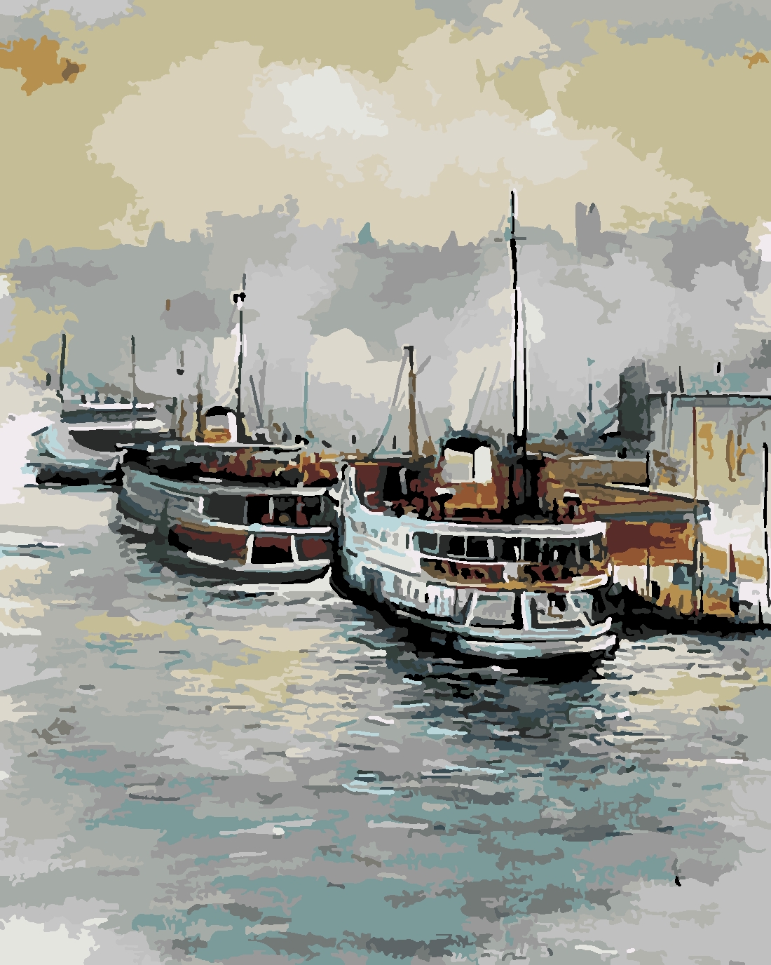 BOĞAZDAKİ GEMİLER Boyama Seti 40x50 cm (Tuvale Gerili)