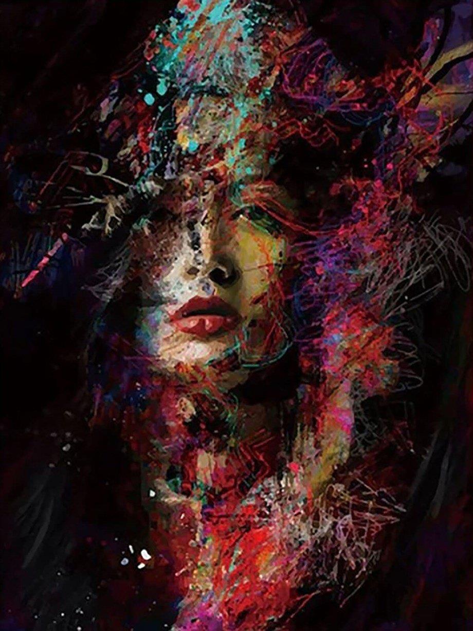 Boyalar İçindeki Kadın Sayılarla Boyama Seti 40x50 cm (Tuvale Gerili)