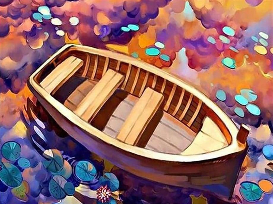 Büyülü Sandal Sayılarla Boyama Seti(40x50 cm Tuval Şasesine Gerili)