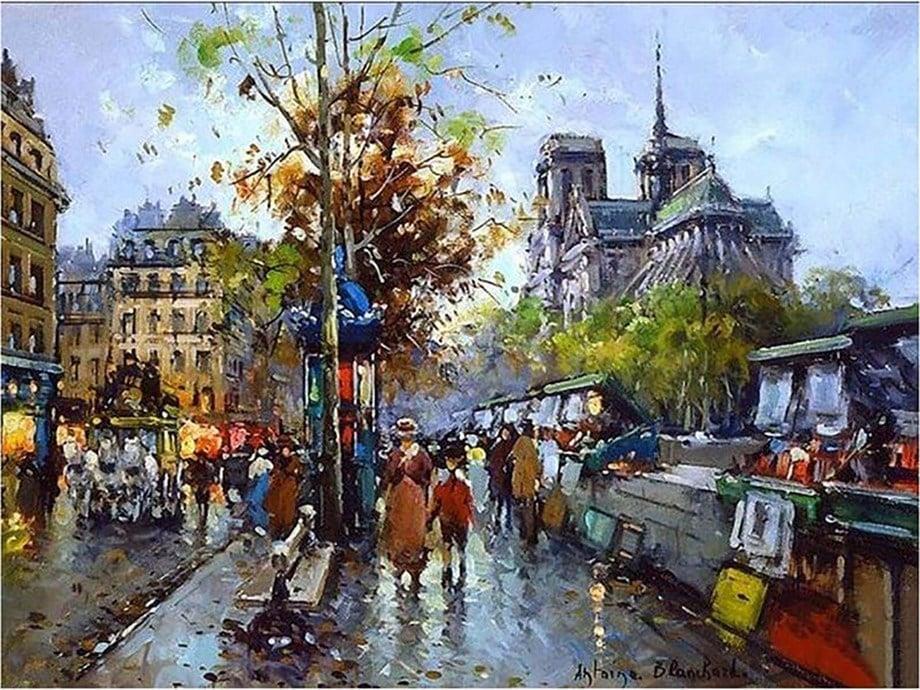 Cadde Kalabalığı 2 Sayılarla Boyama Seti(40x50 cm Tuval Şasesine Gerili)