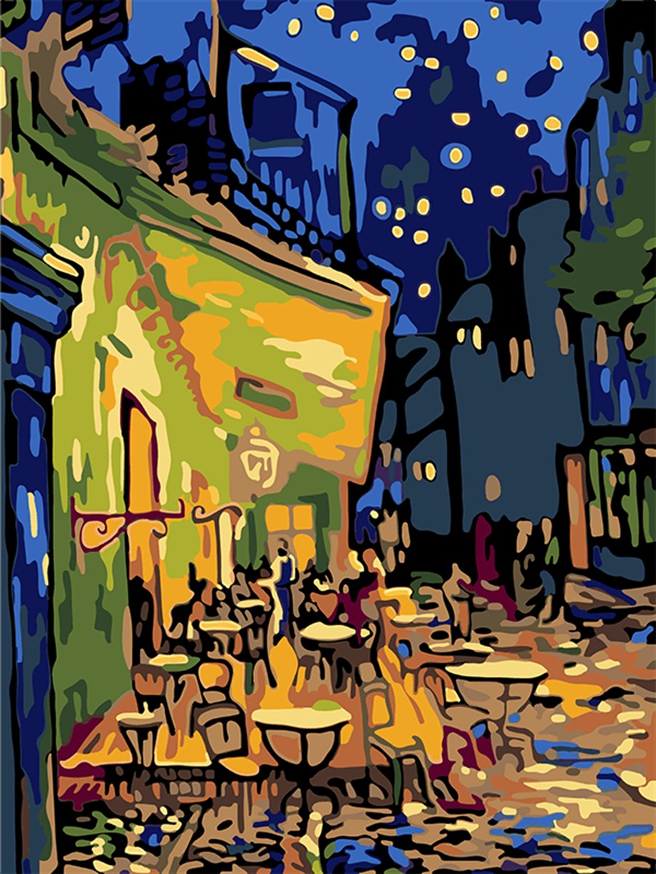 Cafe de Teras Sayılarla Boyama Seti 50x65 cm (Tuvale Gerili)