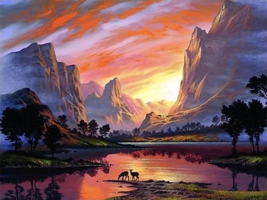 Cennetin Yansıması Sayılarla Boyama Seti 40x50 cm (Tuvale Gerili)