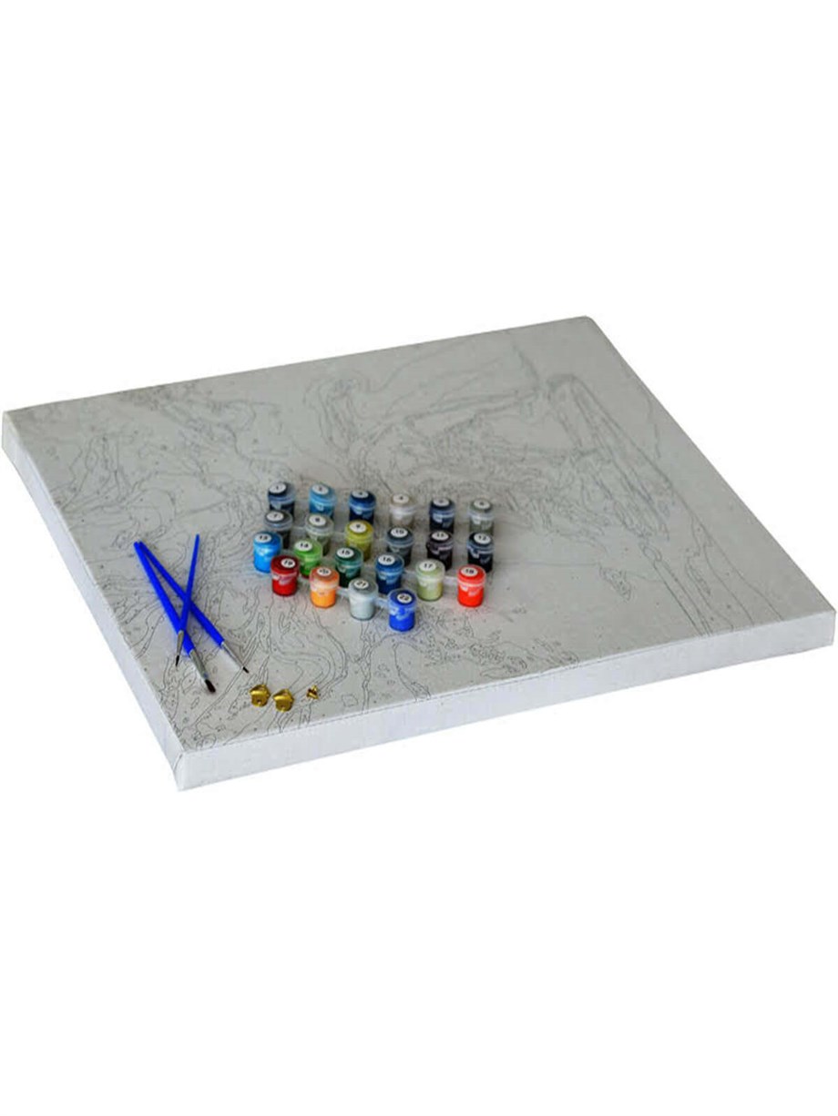 Çiçeklenmek Buruk Kalp Sayılarla Boyama Seti(40x50 cm Tuval Şasesine Gerili)