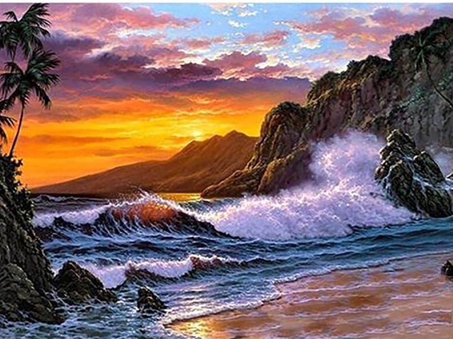 Dalgaların Hışırtısı Sayılarla Boyama Seti(60x75 cm Tuval Şasesine Gerili)