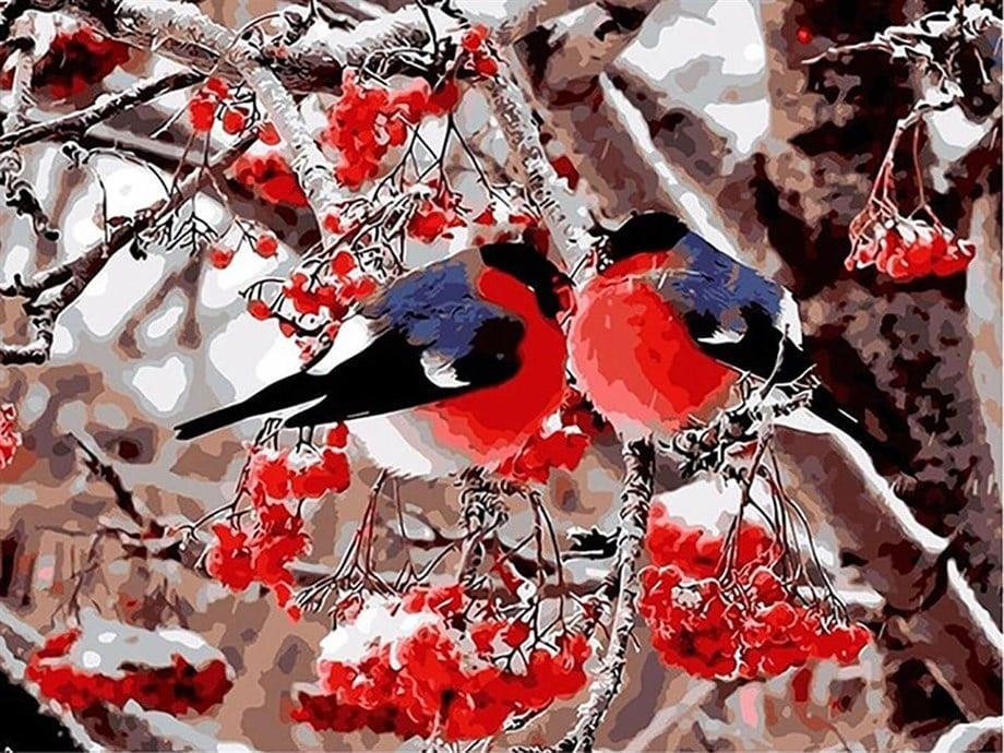 Dallardaki Kuşlar Sayılarla Boyama Seti 40x50 cm (Tuvale Gerili)